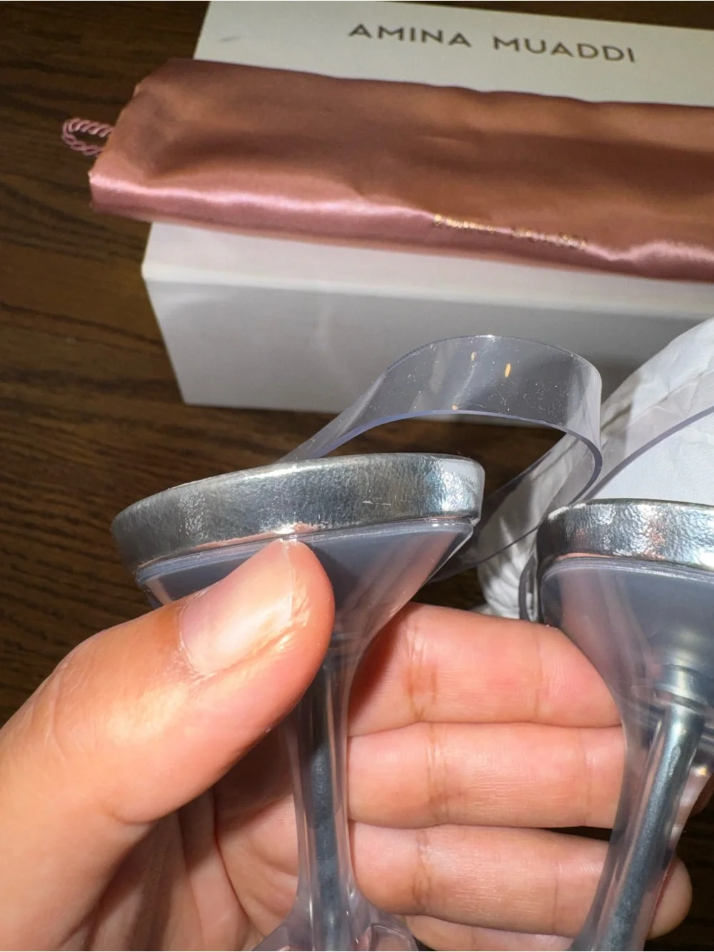Size 40 Amina Muaddi Holli Glass Sling 95 Transparent PVC Heels